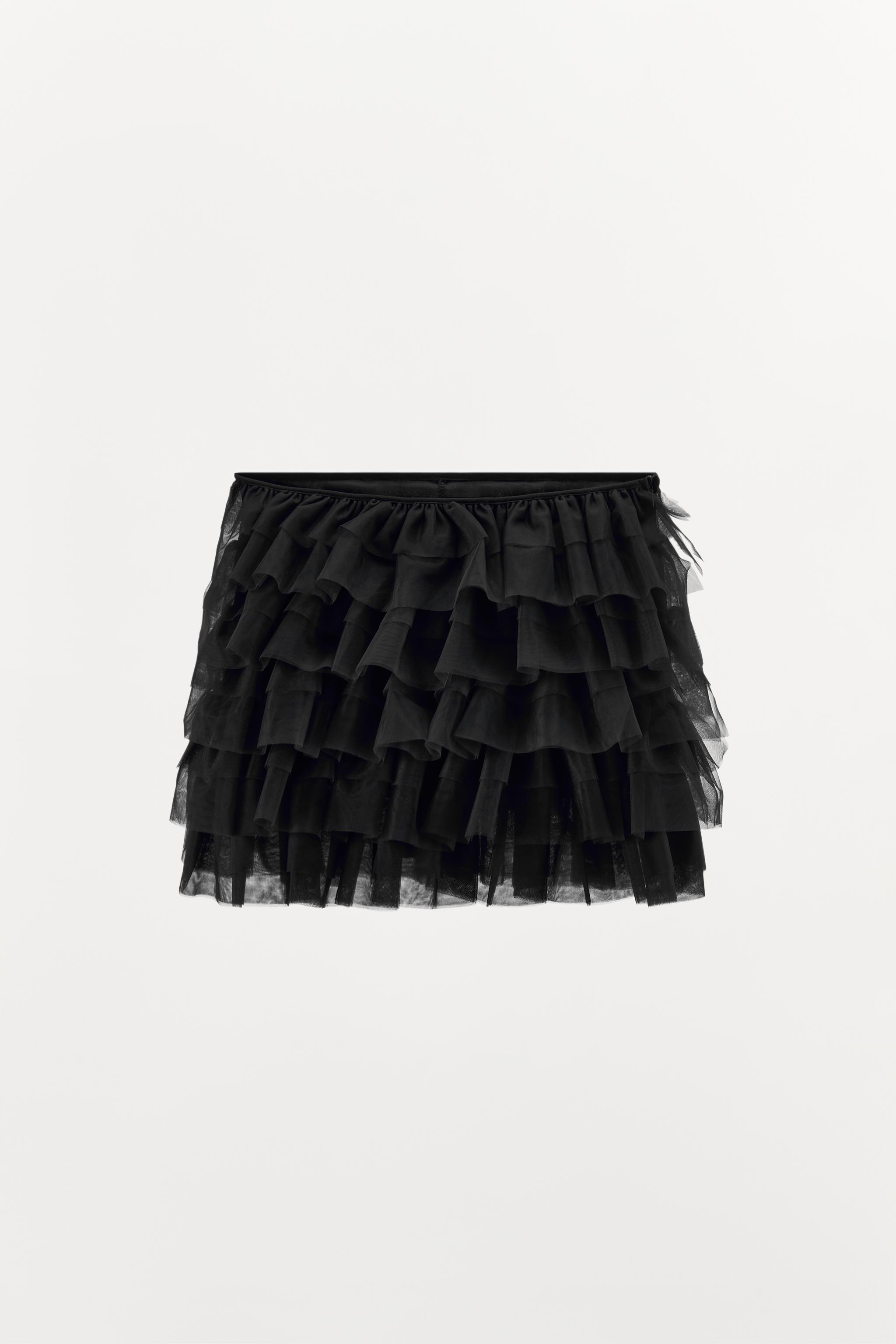 Mini skirt with a mid elastic waistband. Tulle ruffle details. Matching interior lining.<br/><br/>Halloween special collection. Product Image