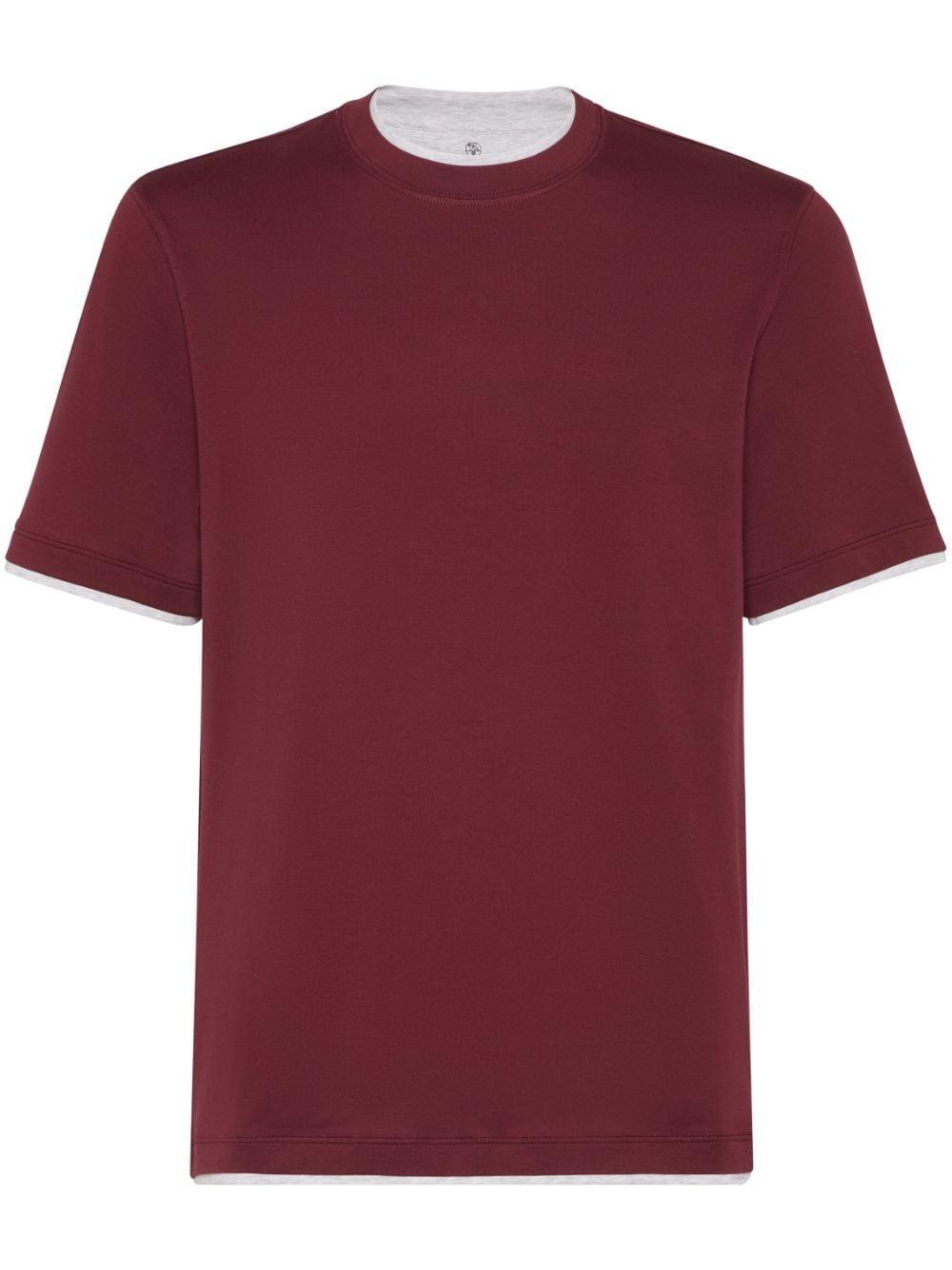 V-neck Cotton T-shirt In Red Product Image