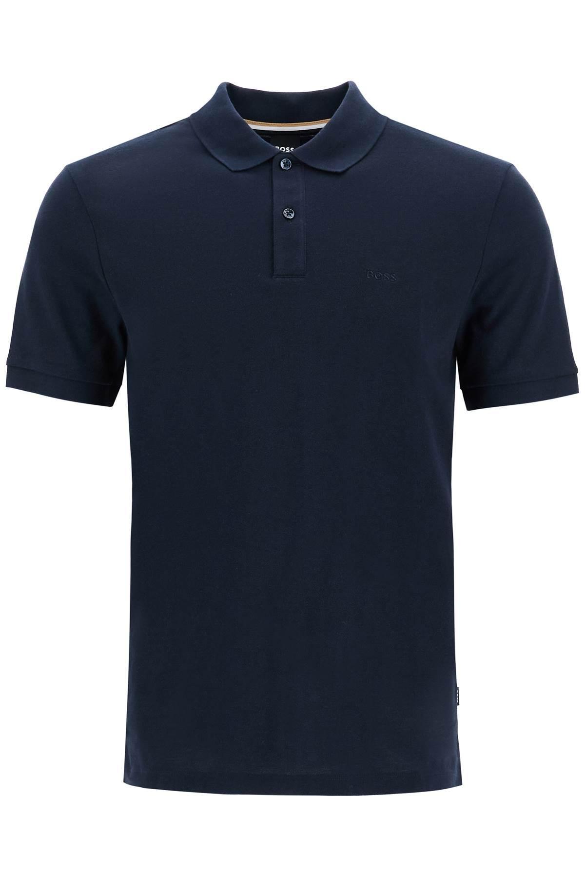 HUGO BOSS Pallas Logo Cotton Polo In Navy Product Image