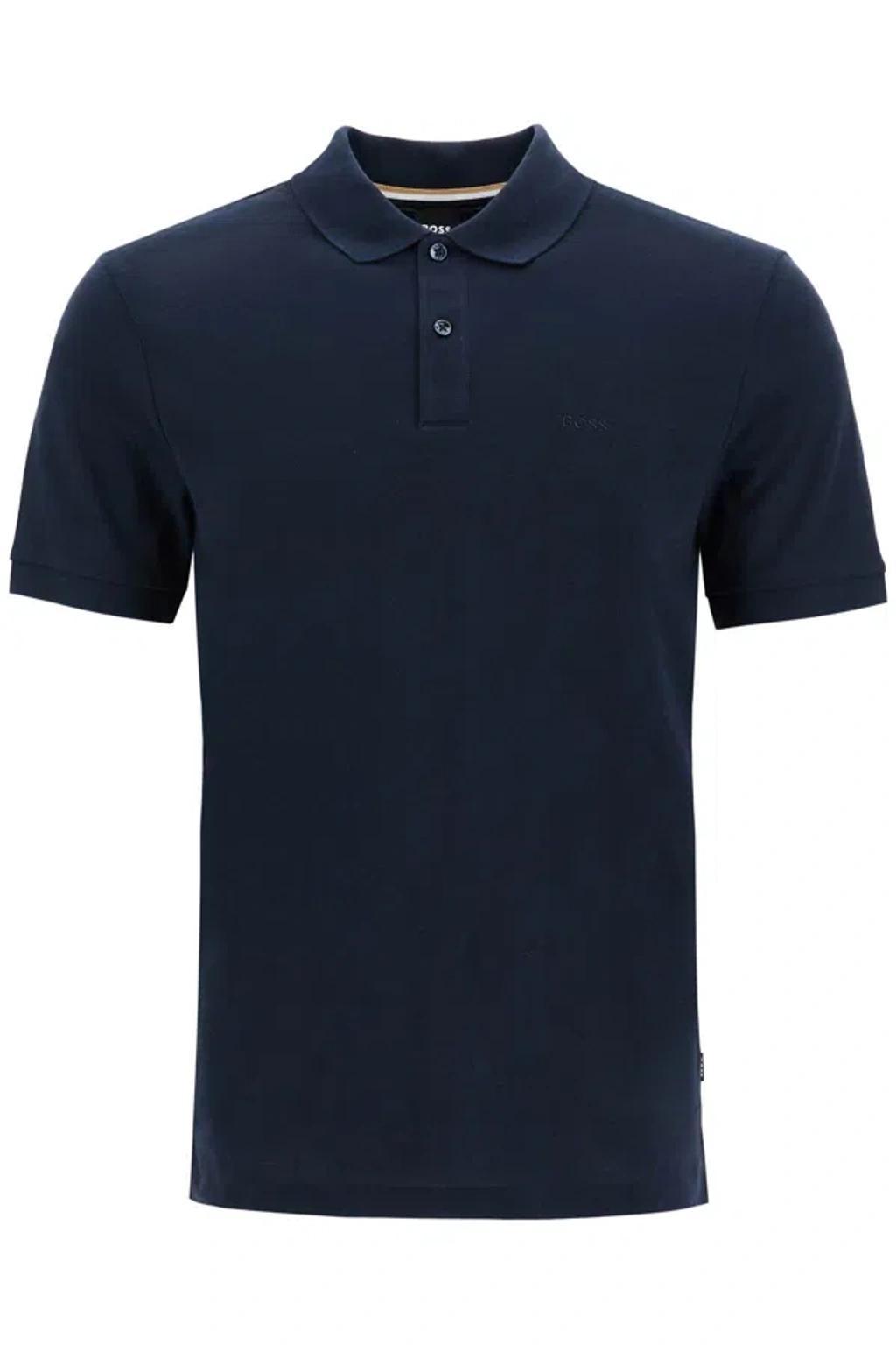 HUGO BOSS Pallas Logo Cotton Polo In Navy Product Image