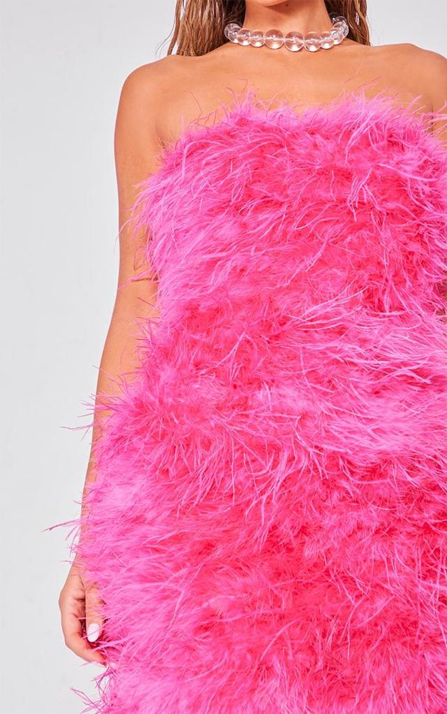 Pink Bandeau Feather Bodycon Dress Product Image