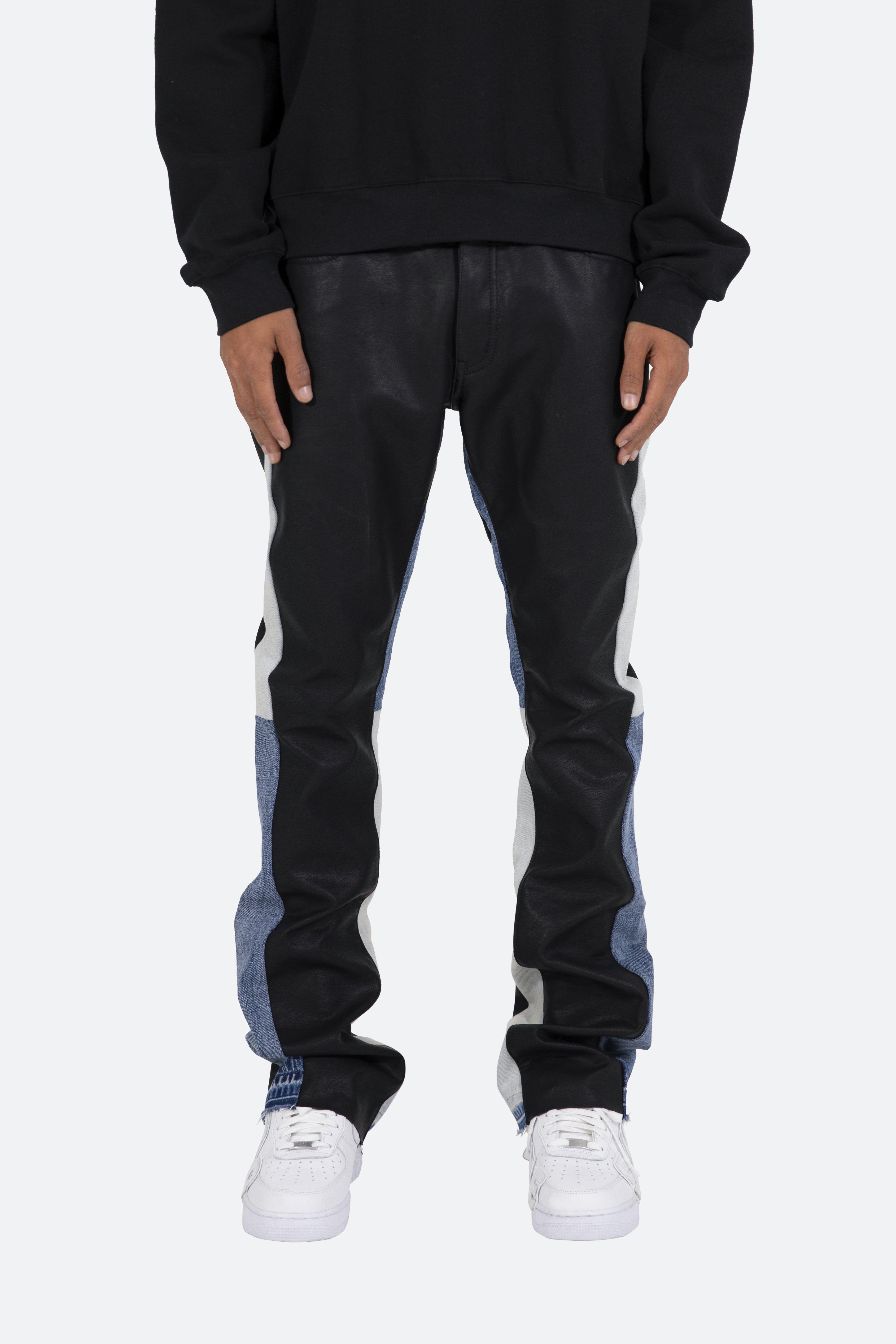 B417 Leather Flare Pants - Black/Blue Product Image