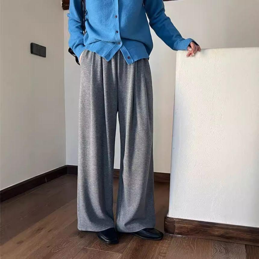 High Rise Plain Loose-Fit Wide-Leg Sweatpants Product Image