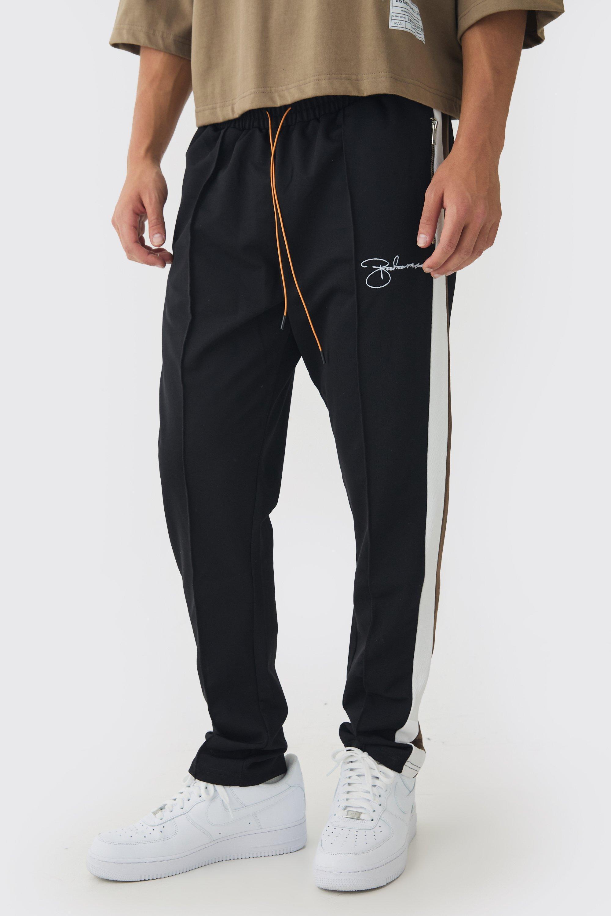 Slim Tapered Pique Panel Boohooman Embroidered Sweatpants | boohooMAN USA Product Image