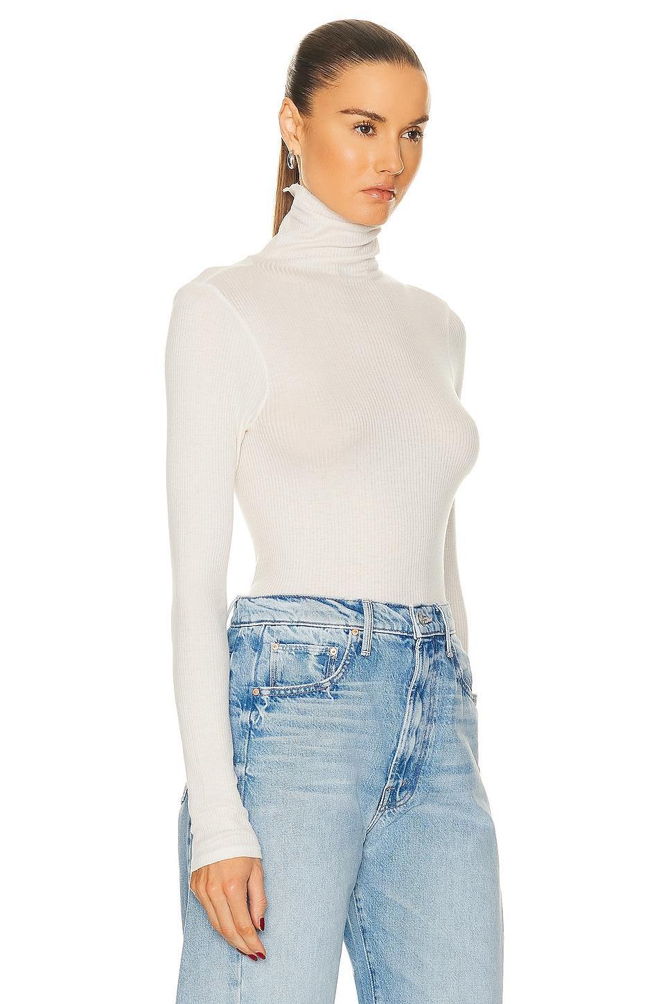 Enza Costa Silk Cashmere Rib Slim Long Sleeve Turtleneck Top Grey. (also in ). Product Image