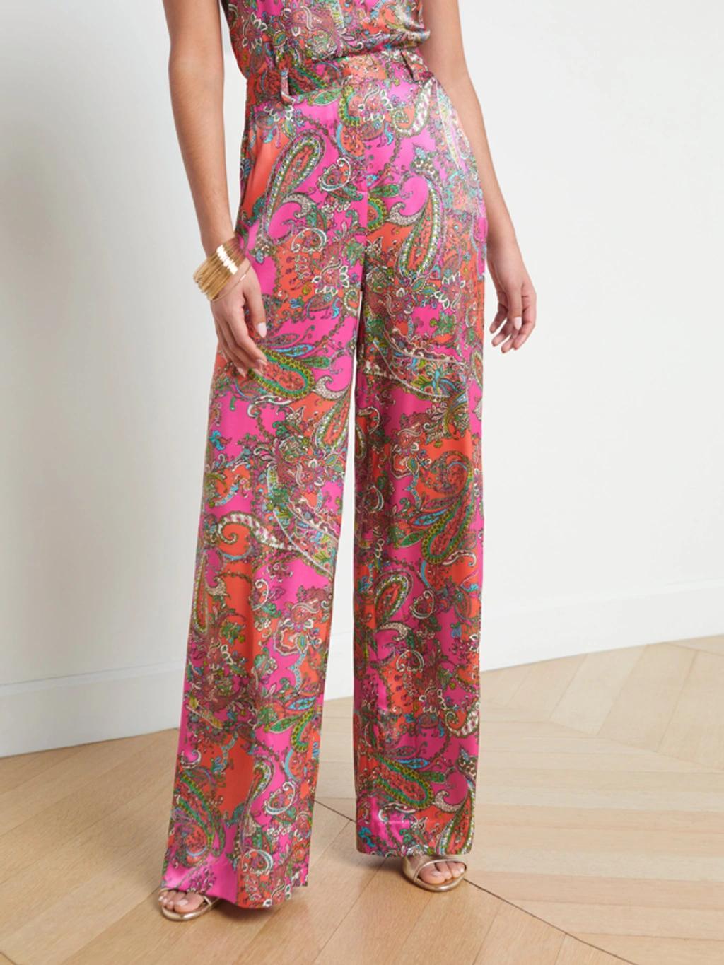 Gavin Silk Wide-leg Pant In Rhodamine Multi Bright Pop Paisley Product Image