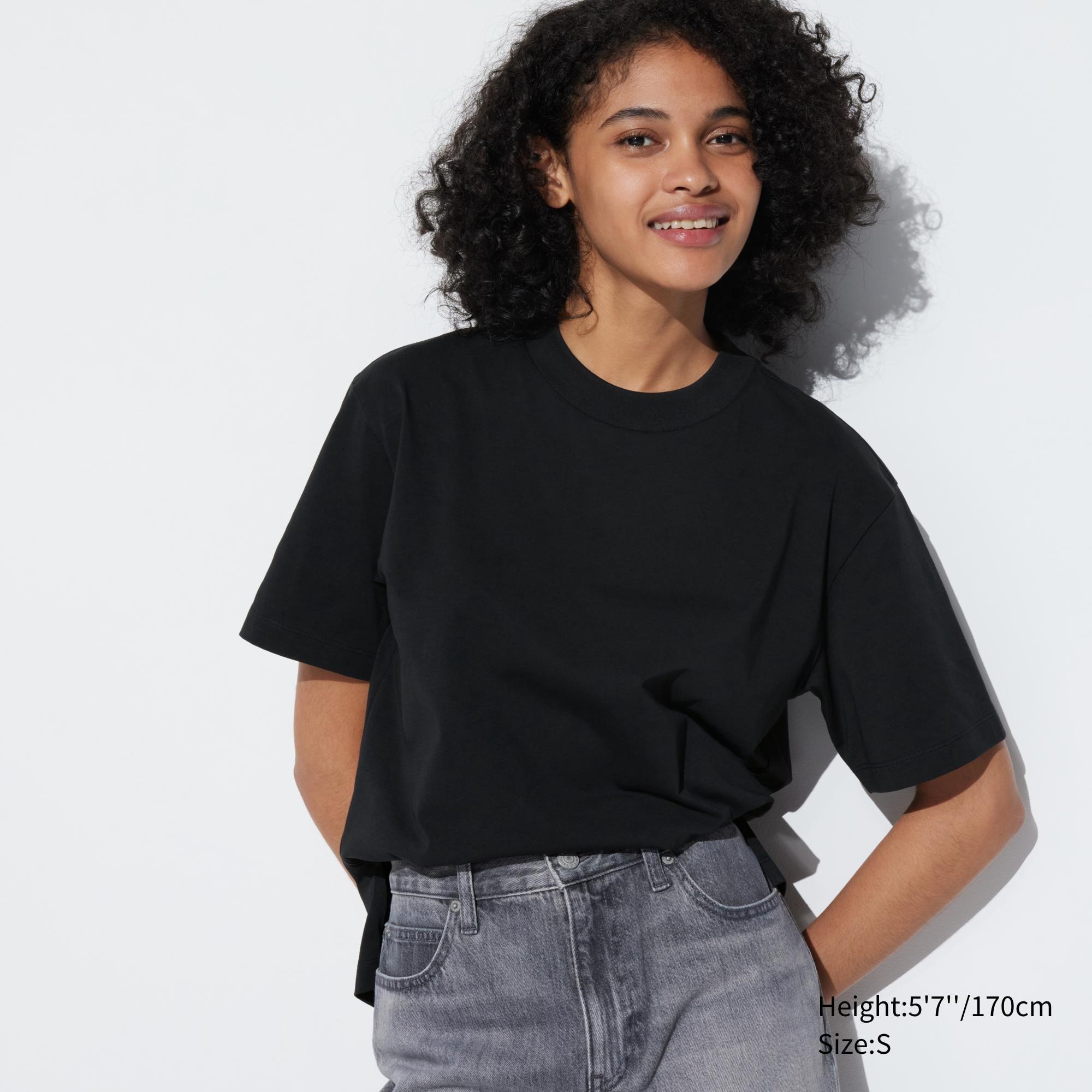 Womens Airism Cotton Short-Sleeve T-Shirt Black 2XS UNIQLO US Product Image