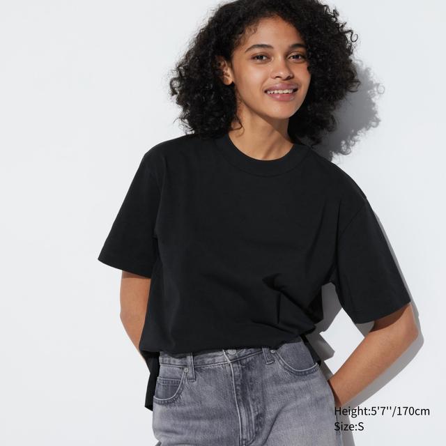 Womens Airism Cotton Short-Sleeve T-Shirt Black Large UNIQLO US Product Image