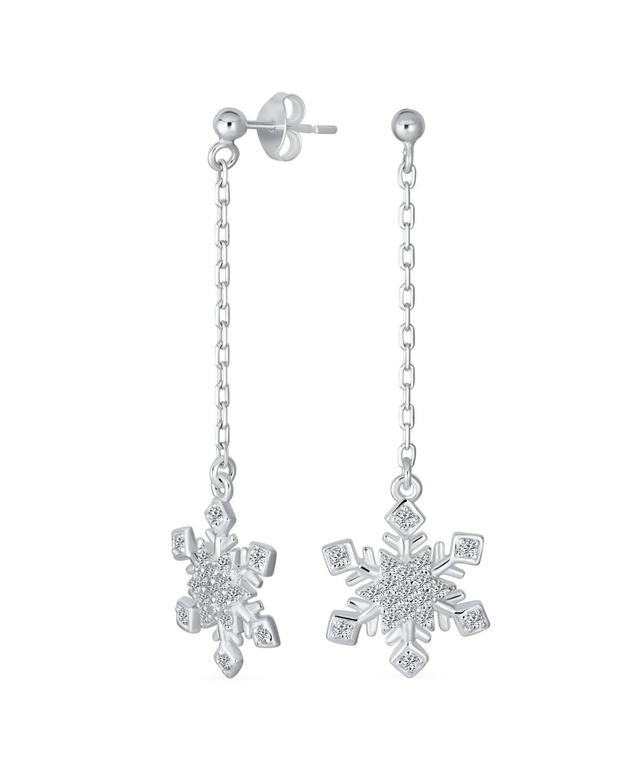 Christmas Cubic Zirconia Frozen Winter Holiday Party Linear Chain Pave Cz Snowflake Dangle Earrings For Women Teen .925 Sterling Silver Product Image