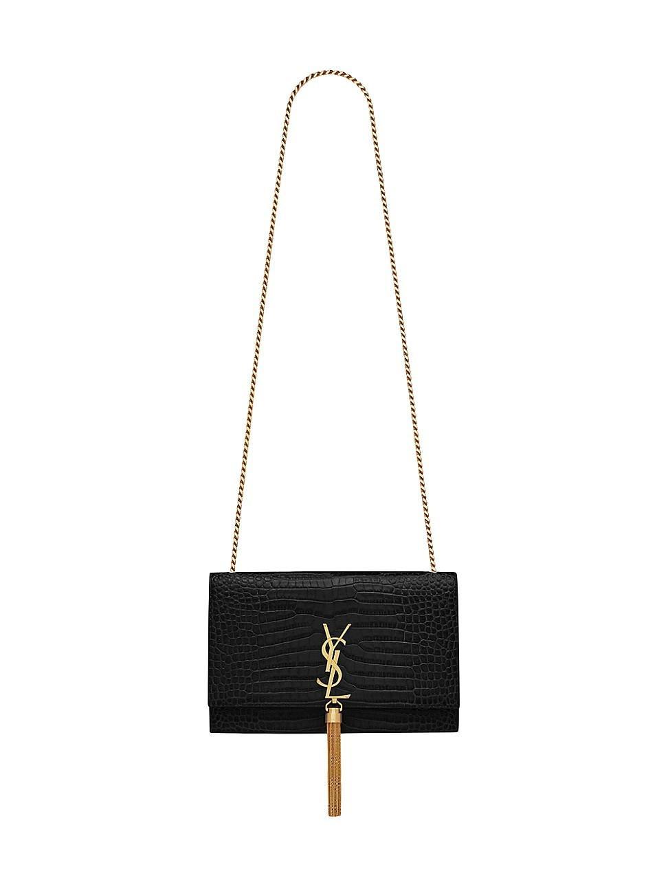 Womens Kate Medium Chain Bag With Tassel In Crocodile-embossed Shiny Leather Product Image