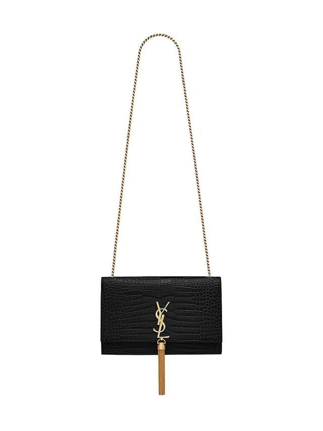 Womens Kate Medium Chain Bag With Tassel In Crocodile-embossed Shiny Leather Product Image