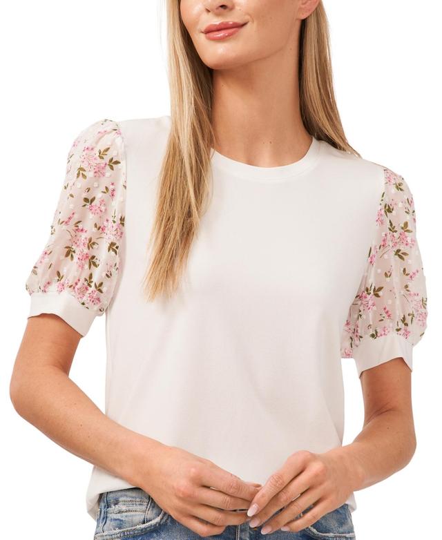 CeCe Womens Scattered Daisy Short Puff Sleeve Knit Top Product Image