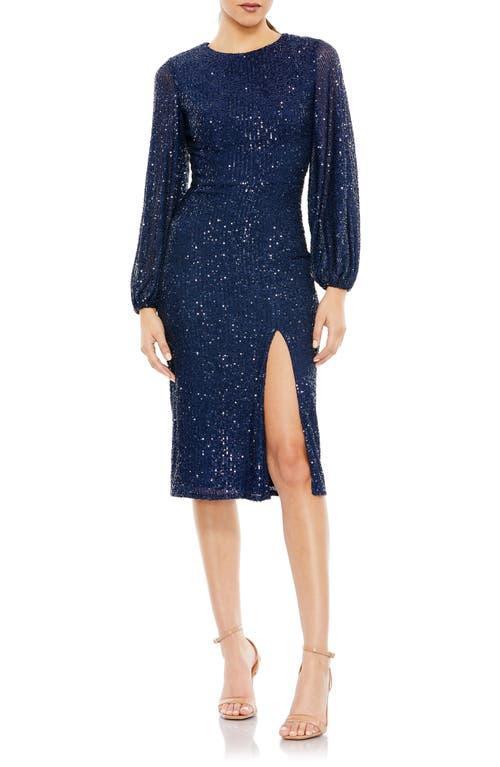 Mac Duggal Womens Sequined Puff Sleeve High Neck Dress Product Image