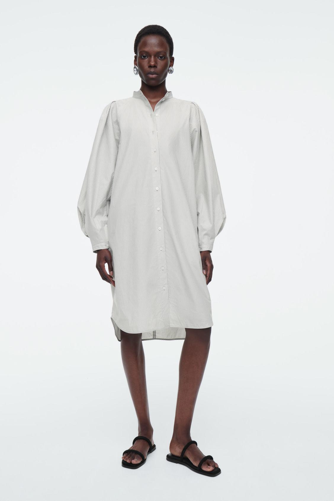 GRANDAD-COLLAR MIDI SHIRT DRESS Product Image