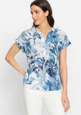 Olsen Womens 100% Cotton Allover Tropic Leaf Blouse Product Image