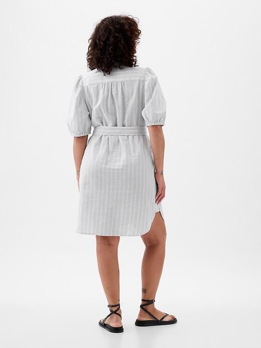 Linen-Cotton Puff-Sleeve Mini Shirtdress Product Image