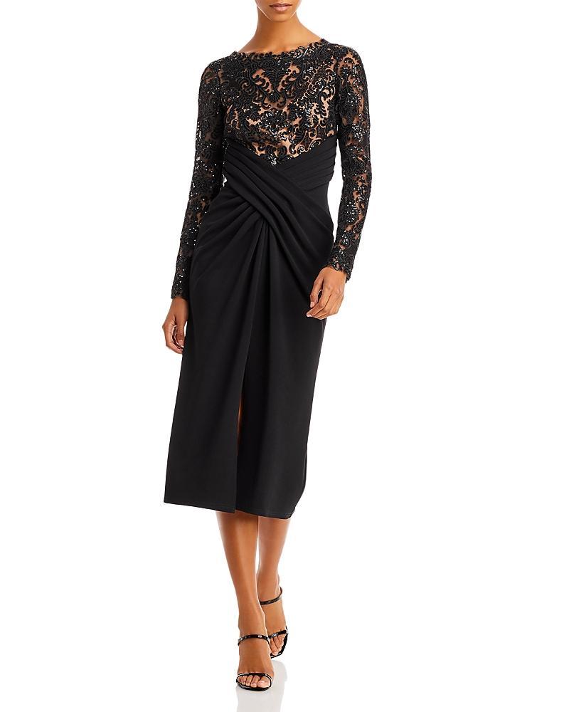 Womens Sequined Lace Crepe Midi-Dress Product Image