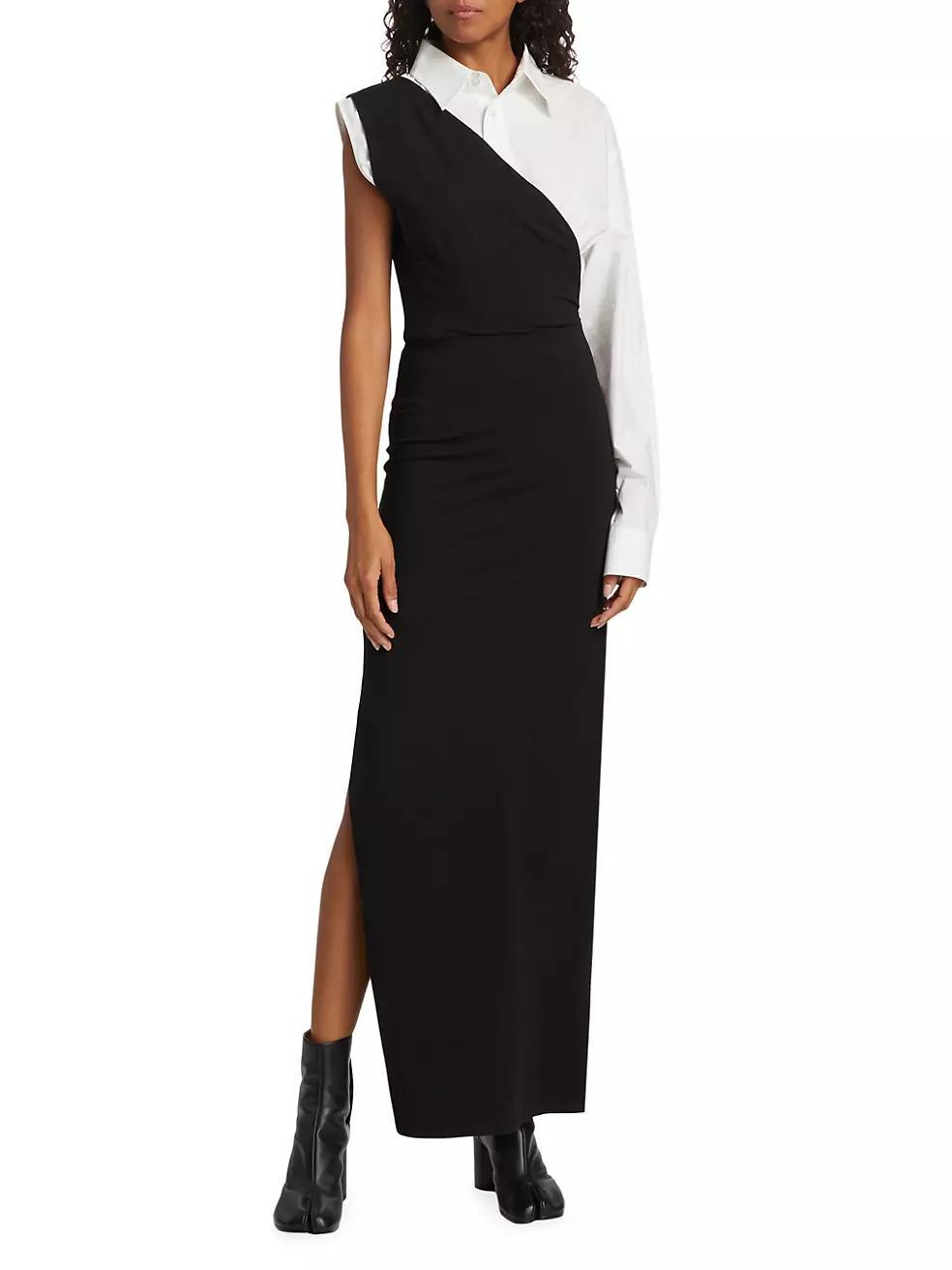 Two-Tone One-Sleeve Maxi Dress Product Image