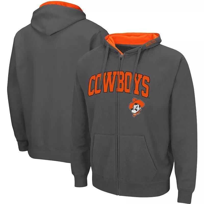 Mens Colosseum Charcoal Oklahoma State Cowboys Arch & Logo 3.0 Full-Zip Hoodie Product Image