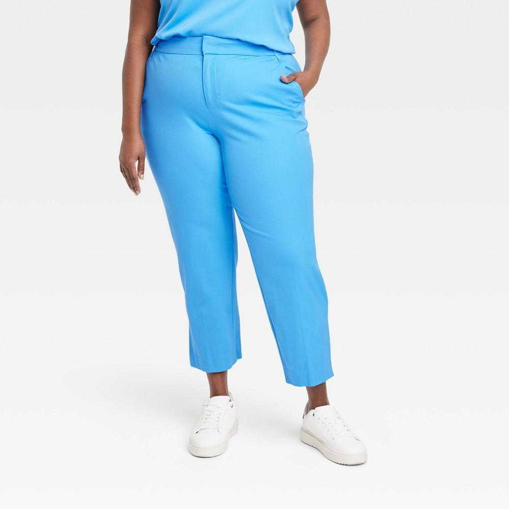 Womens Mid-Rise Slim Straight Fit Side Split Trousers - A New Day Blue Product Image