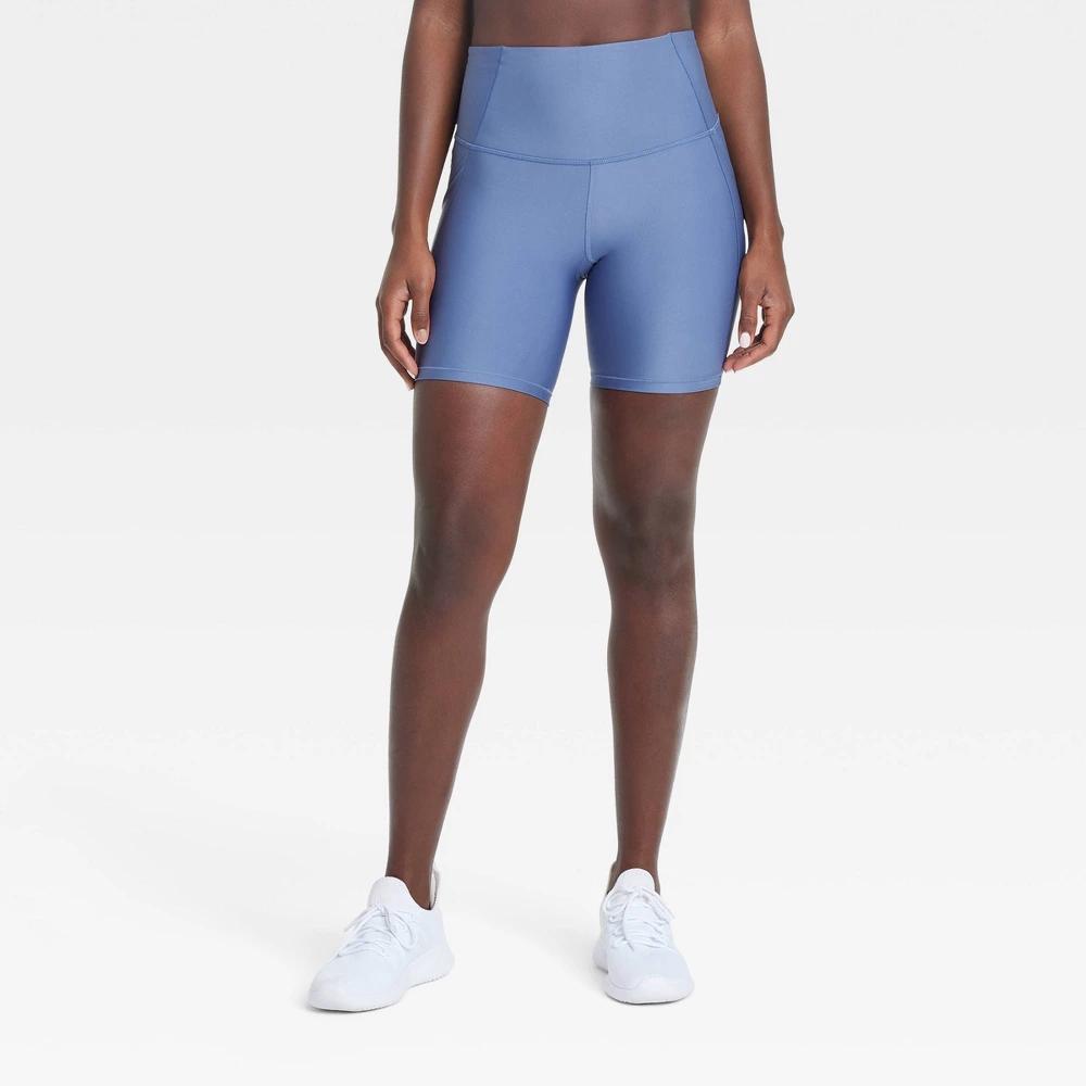 Womens Effortless Support High-Rise Pocketed Bike Shorts 6 - All In Motion Mudstone Blue XS Product Image