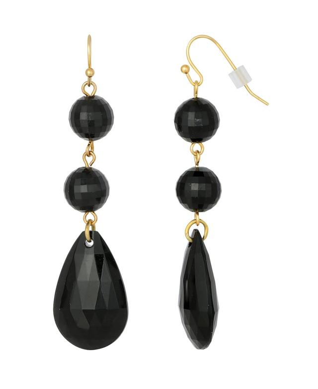 1928 Gold Tone Linear Briolette Drop Earrings, Womens, Black Product Image