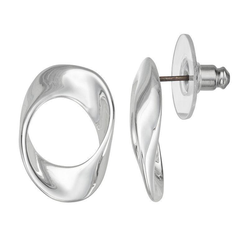 Napier Silver Tone Twisted Oval Button Stud Earrings, Womens Product Image