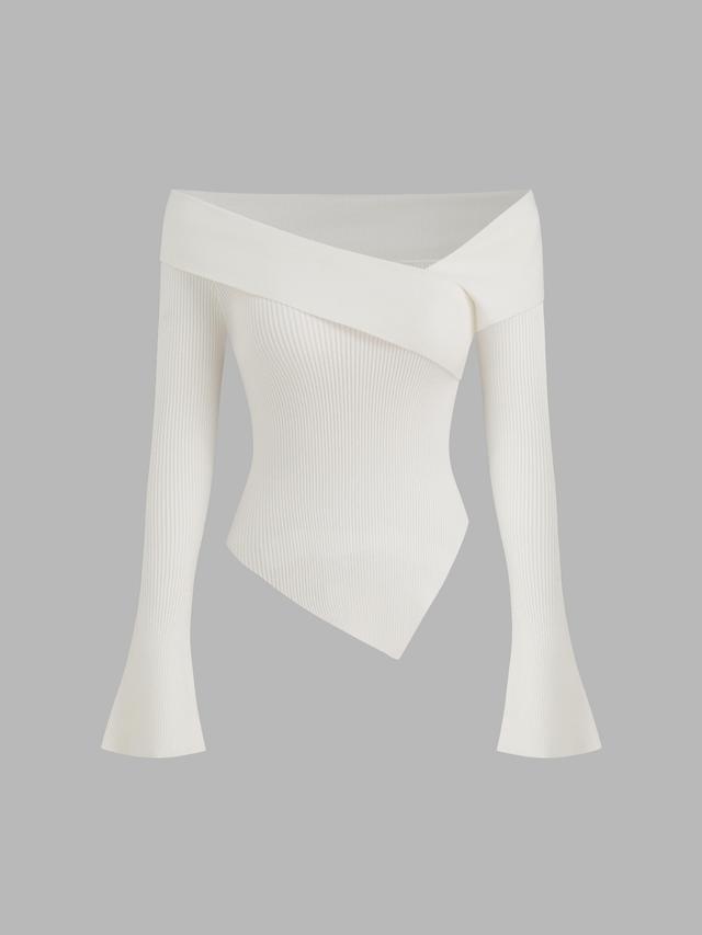 Off-shoulder Asymmetrical Hem Rib Sweater Top Product Image