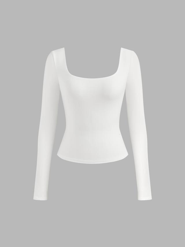 Second Skin Double Layered Square Neck Solid Long Sleeve Tee Product Image