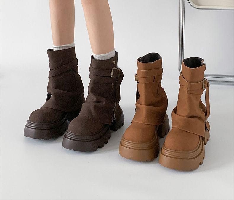 Buckled Platform Short Boots Product Image