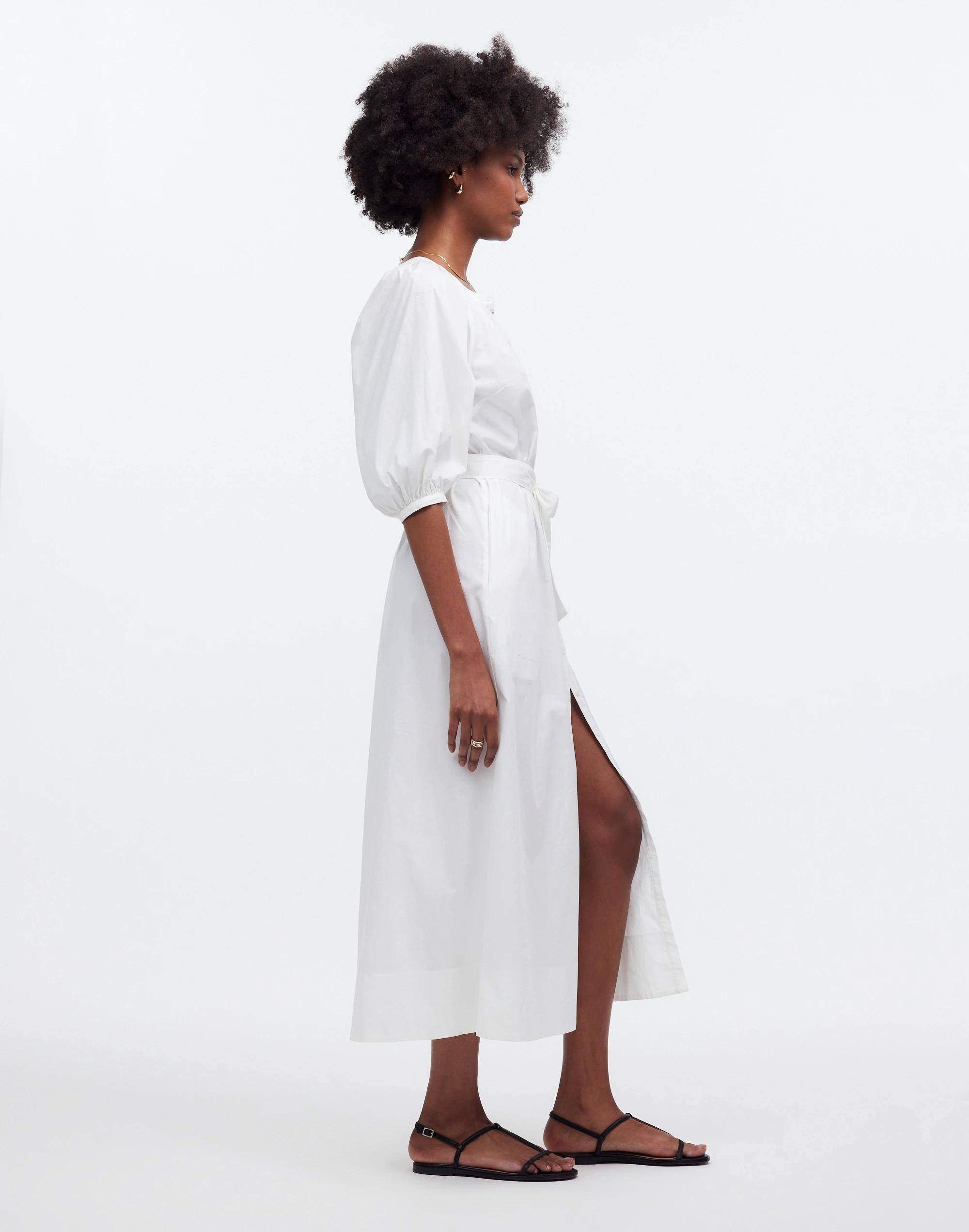 Tie-Waist Button-Front Midi Dress in Poplin Product Image