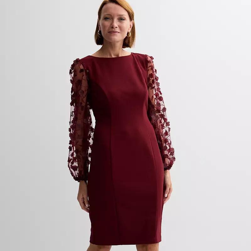 Womens Connected Apparel Scuba Crepe 3D Sleeve Sheath Dress Red Product Image