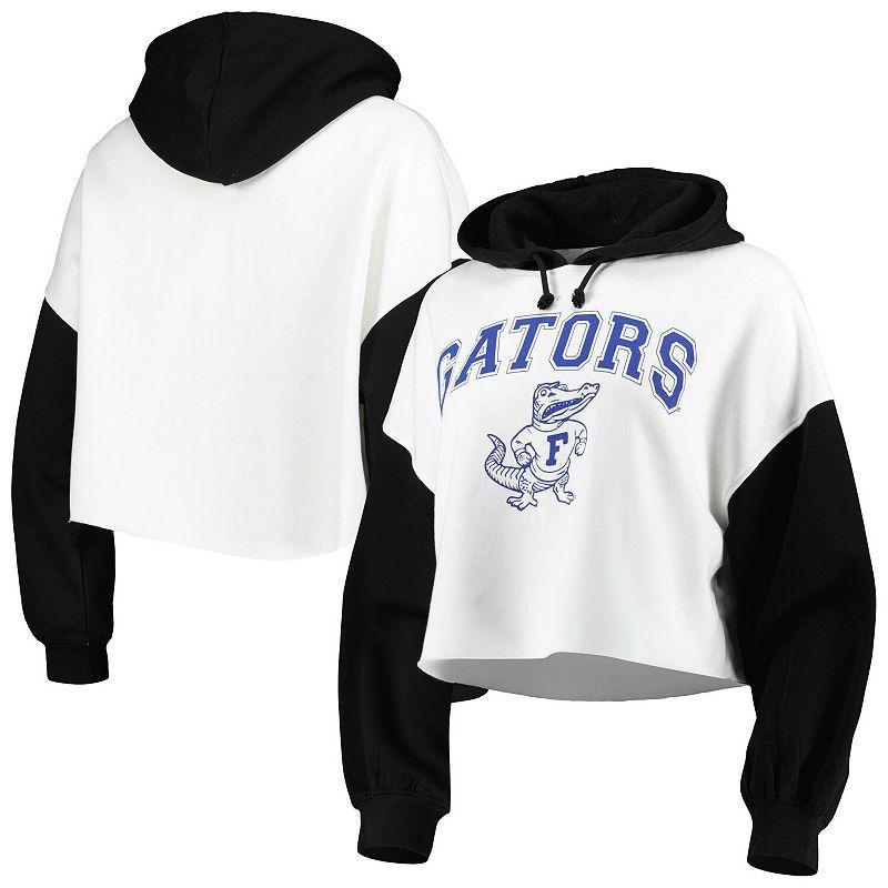 Womens Gameday Couture White Distressed Florida Gators Good Time Color Block Cropped Hoodie - White Product Image