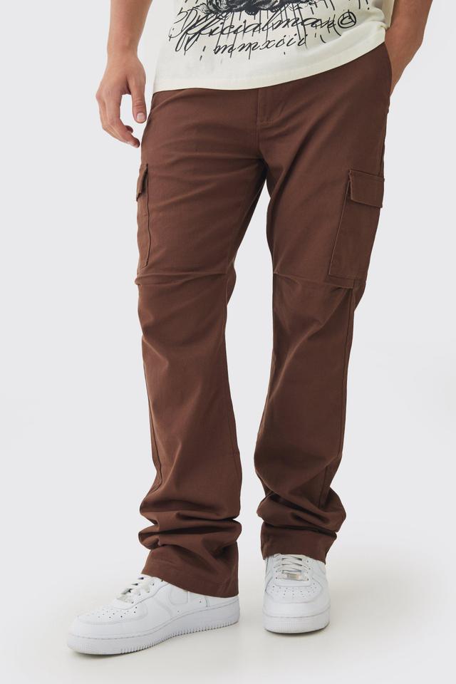 Fixed Waist Slim Flare Stacked Twill Cargo Pants | boohooMAN USA Product Image