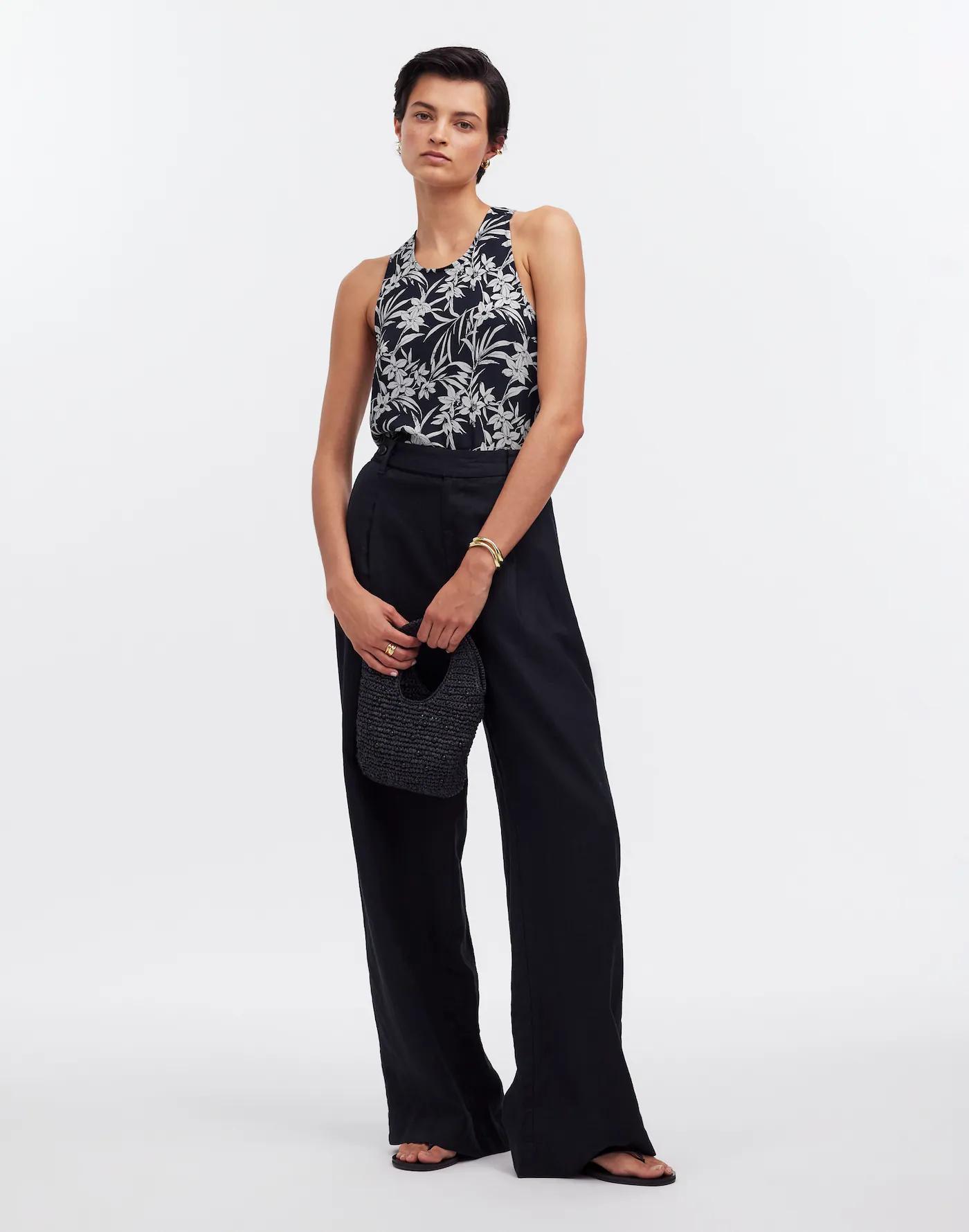 Crisscross-Back Sleeveless Top in Floral Cupro-Blend Product Image