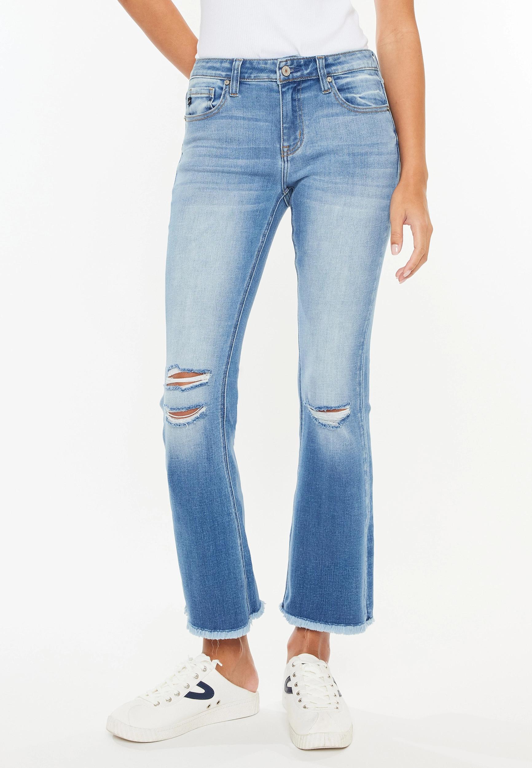 KanCan™ Mid Rise Frayed Hem Ankle Crop Flare Jean Product Image