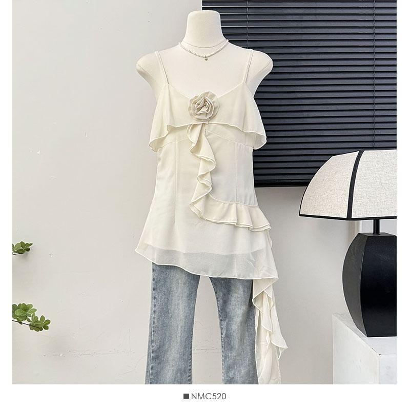 Asymmetrical Ruffled Sleeveless Top Product Image