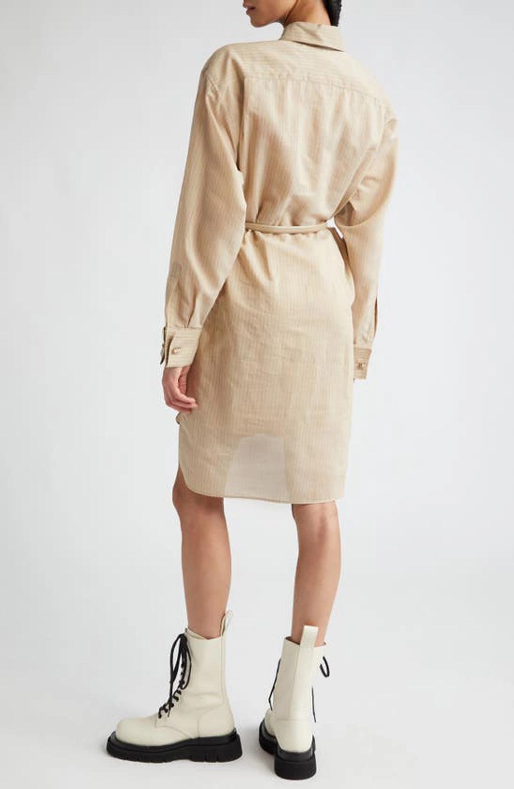 MAX MARA Brioso Pinstripe Cotton & Silk Shirtdress In Beige Product Image