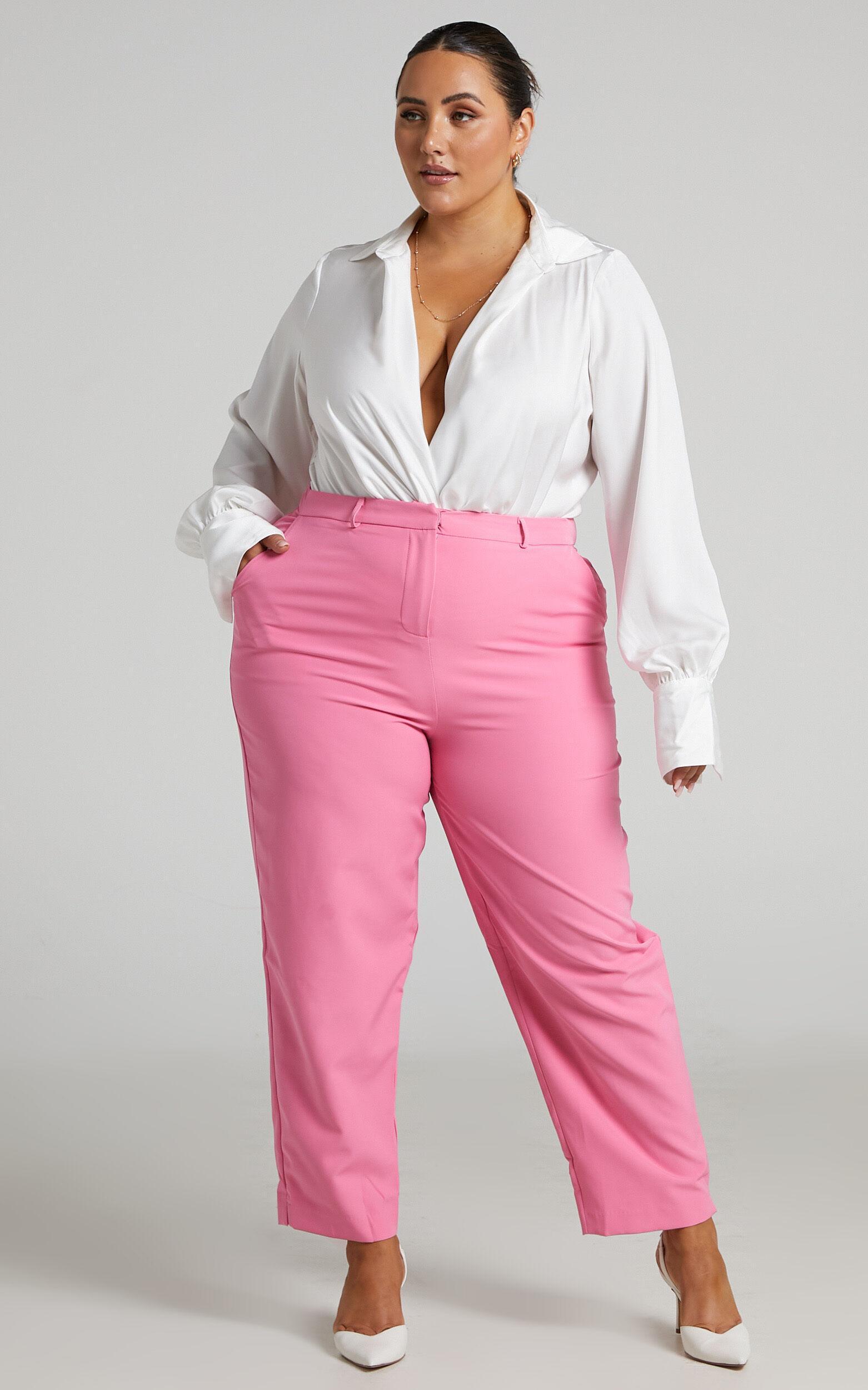 Hermie Pants - High Waisted Cropped Tailored Pants in Pink Product Image