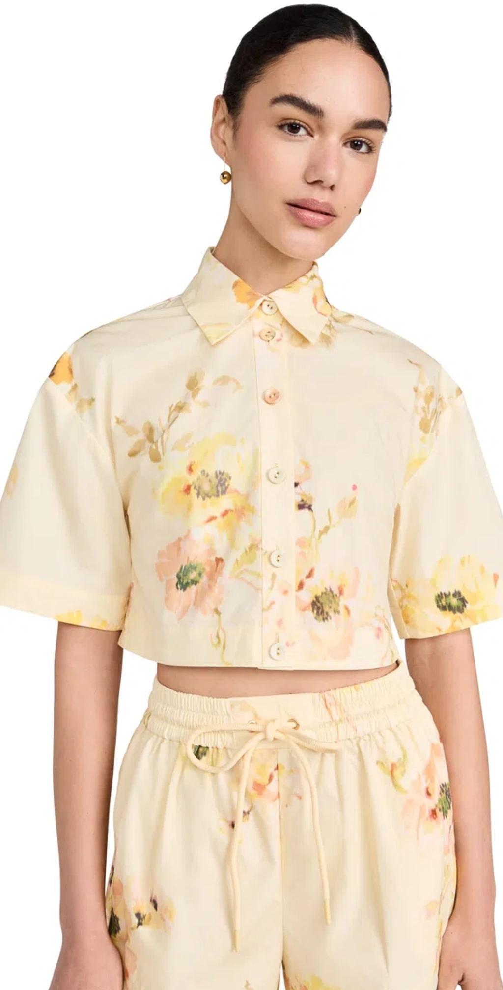 ZIMMERMANN Lightburst Cropped Floral Cotton Shirt In Yellow Product Image