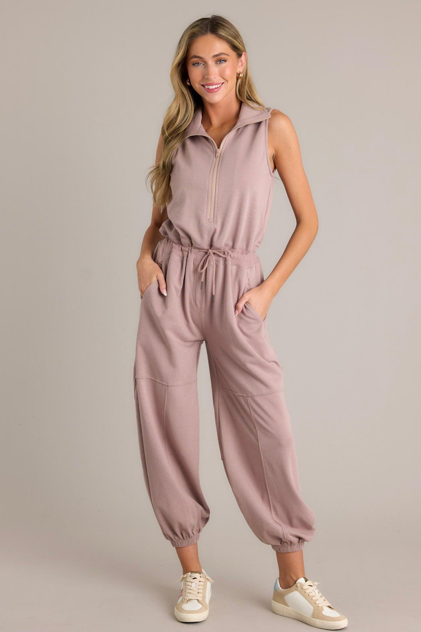 Effortless Luxe Taupe Zip Front Jumpsuit Product Image