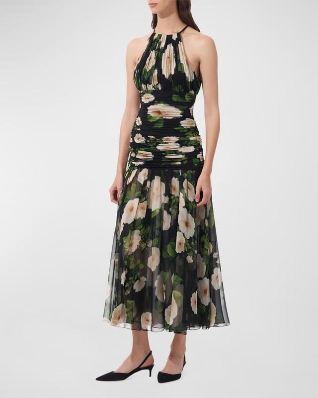 Floral Gathered Halter-Neck Midi Dress Product Image