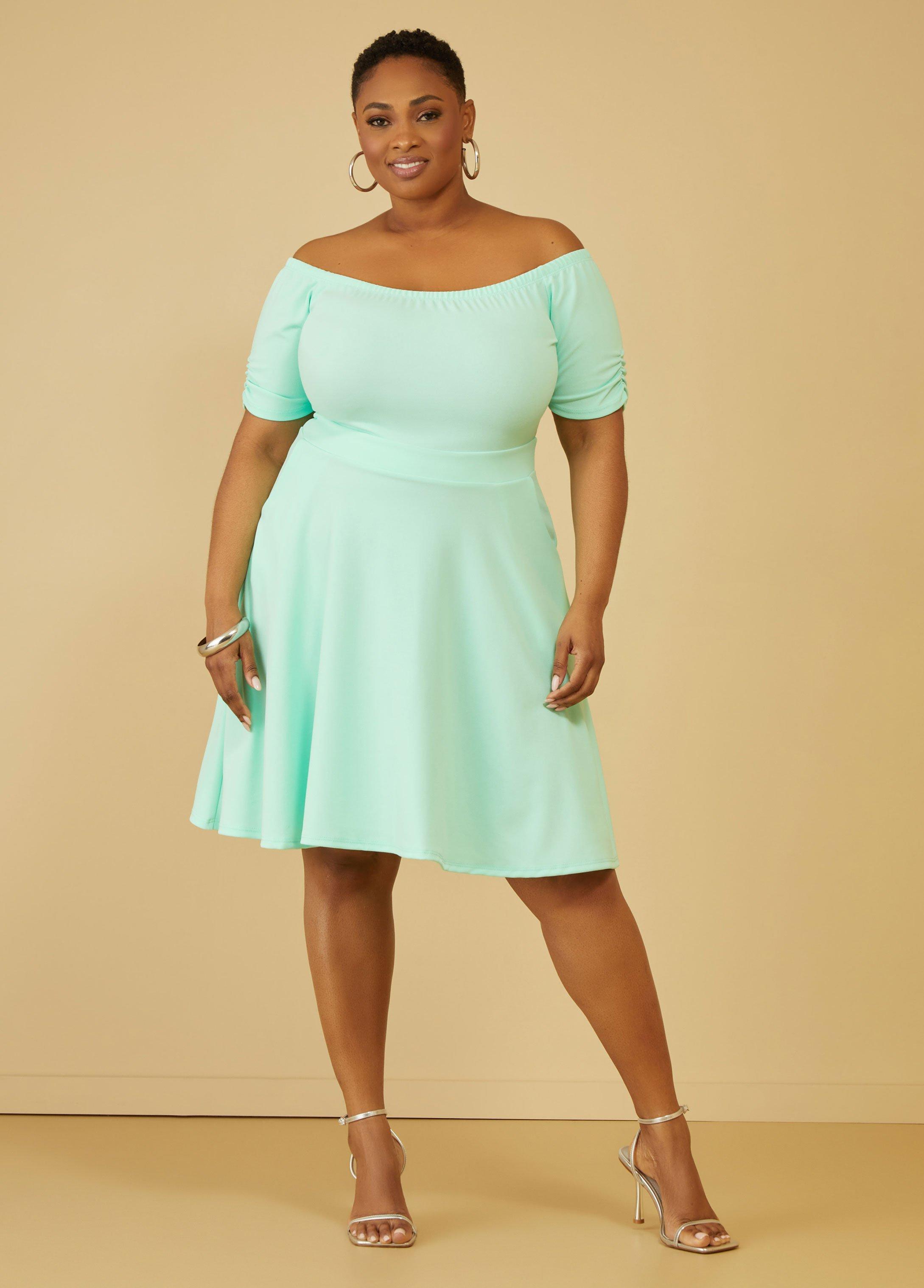 Plus Size Off The Shoulder A Line Dress Ashley Stewart product image