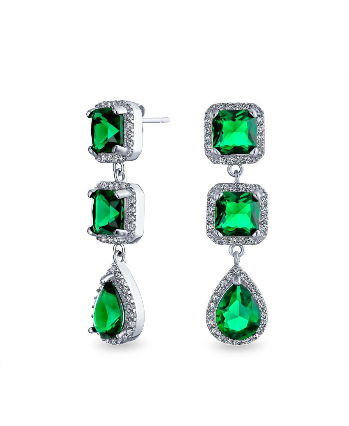 Long Geometric Green Teardrop Cz Statement Chandelier Earrings For Women Prom Product Image