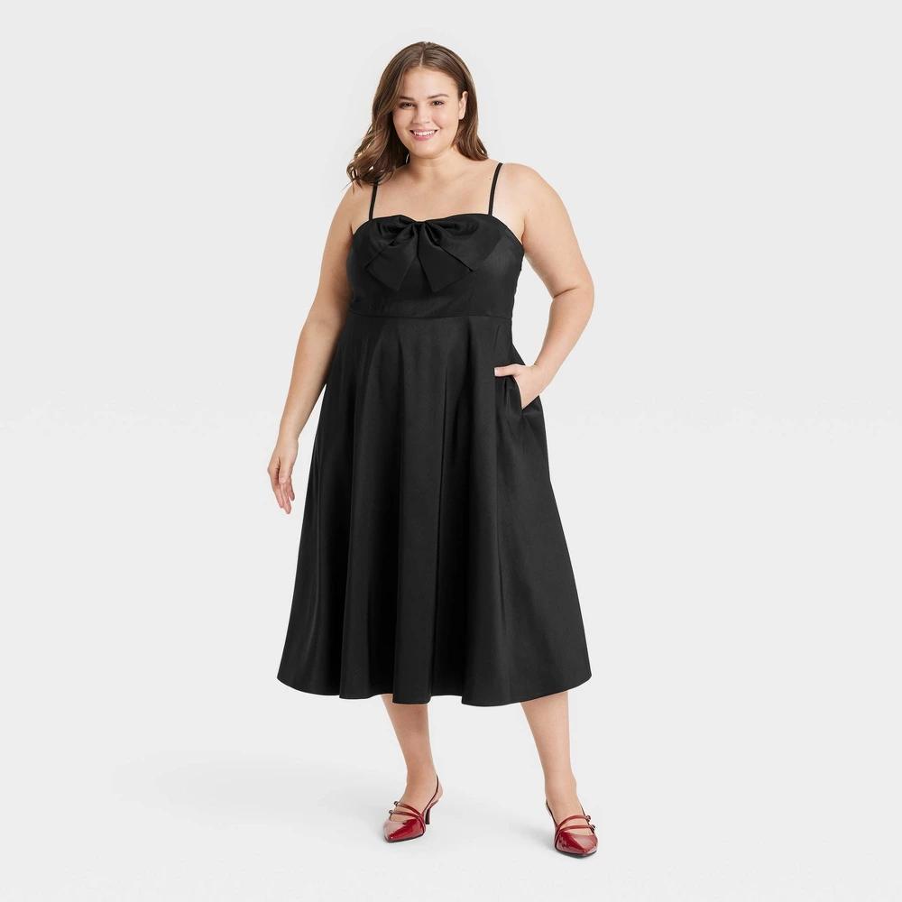 Womens Bow Midi Dress - A New Day Black 17 Product Image