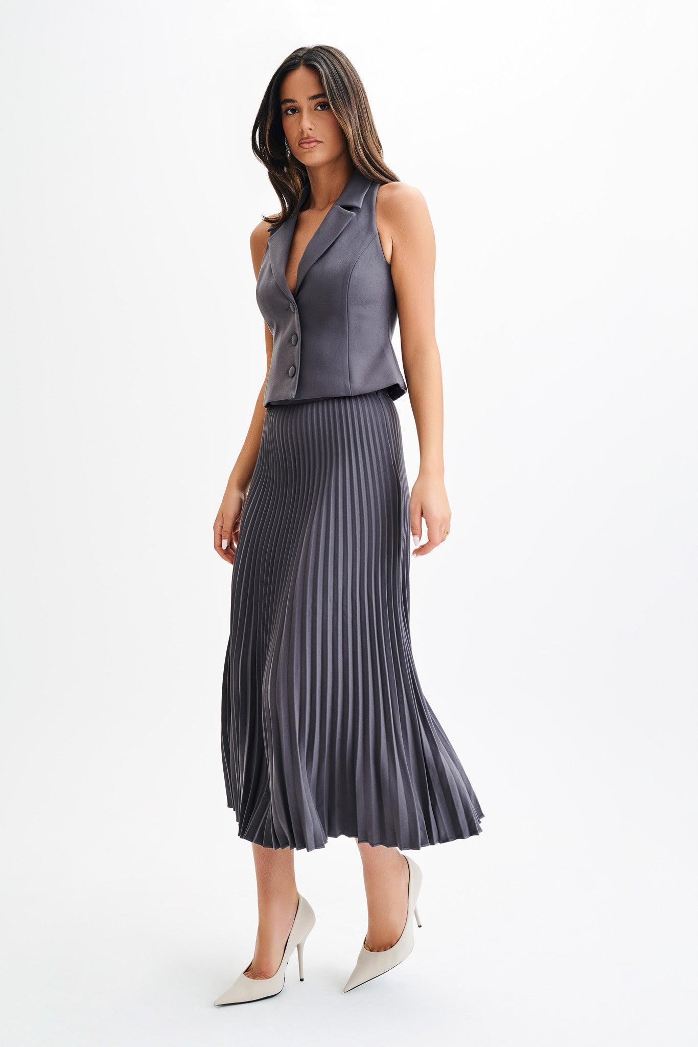 Twyla Pleated Suiting Maxi Skirt - Charcoal Product Image