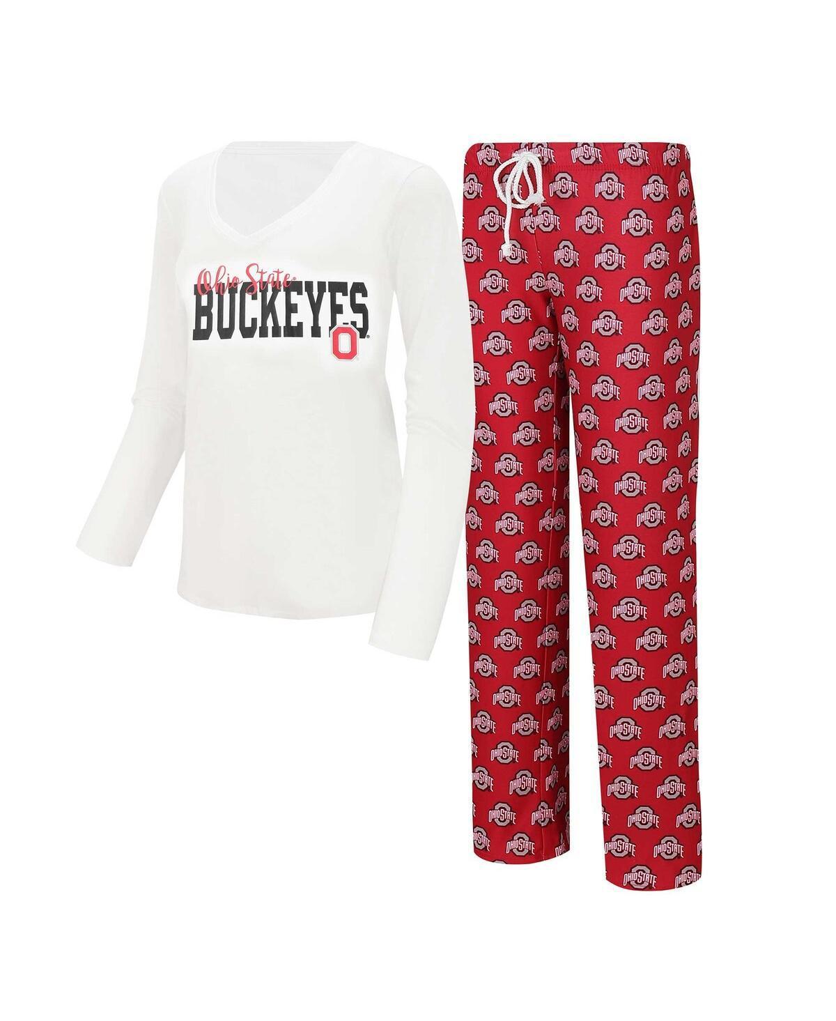 Womens Concepts Sport White Ohio State Buckeyes Long Sleeve V-Neck T-shirt and Gauge Pants Sleep Set - White Product Image