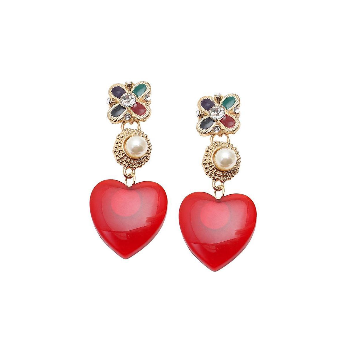 Sohi Womens Gold Royal Heart Drop Earrings Product Image