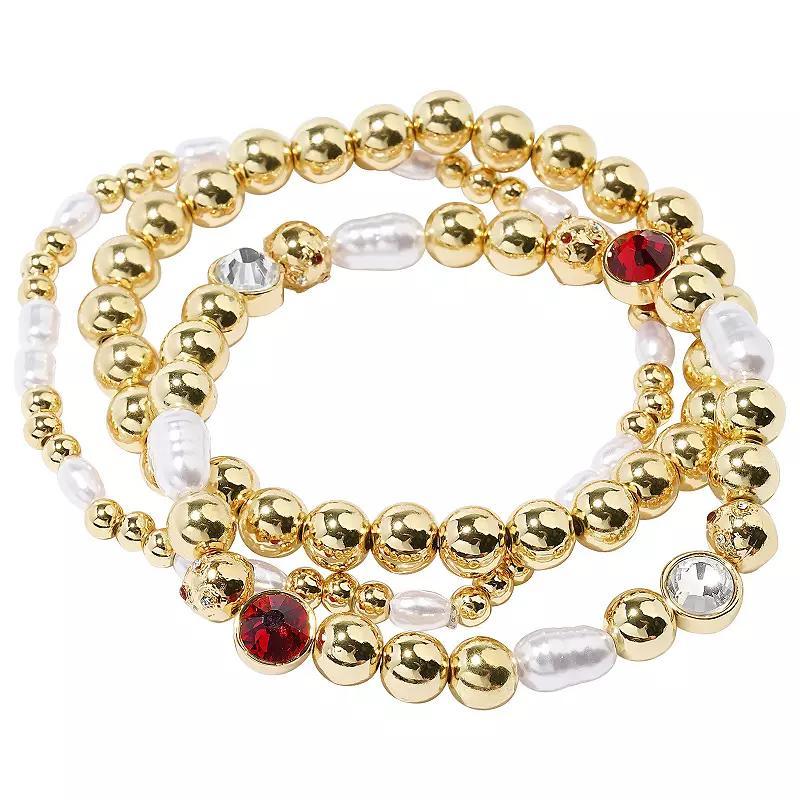 LC Lauren Conrad Gold Tone Crystal Stone & Simulated Pearl 3-piece Bracelet Set, Womens, Red Product Image