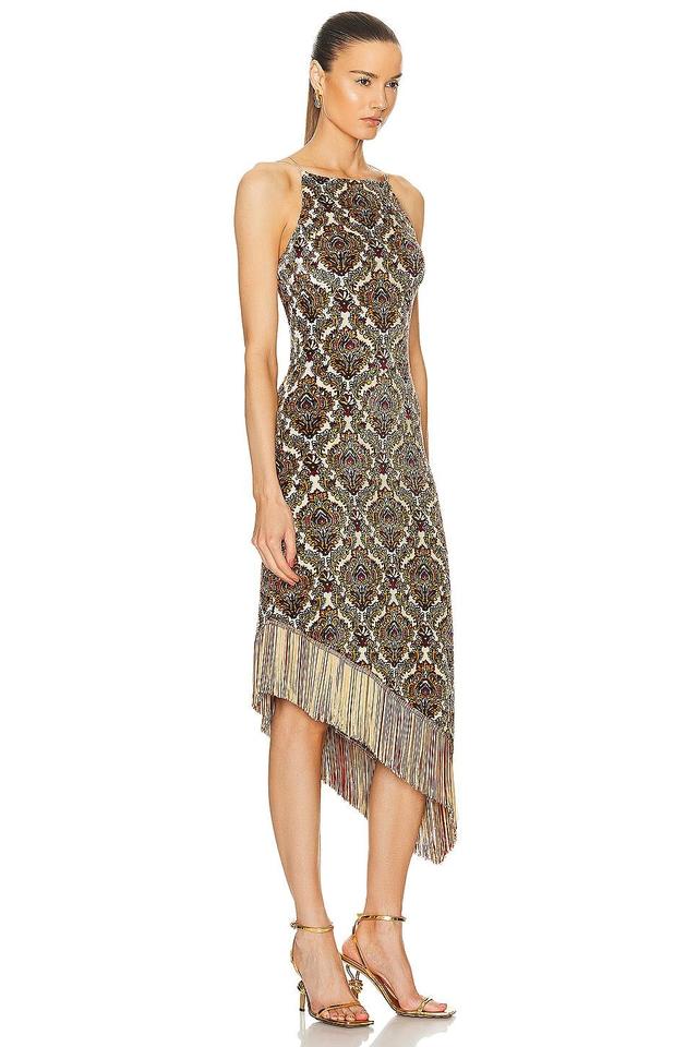 RABANNE Jacquard Fringe Dress in Olive Product Image